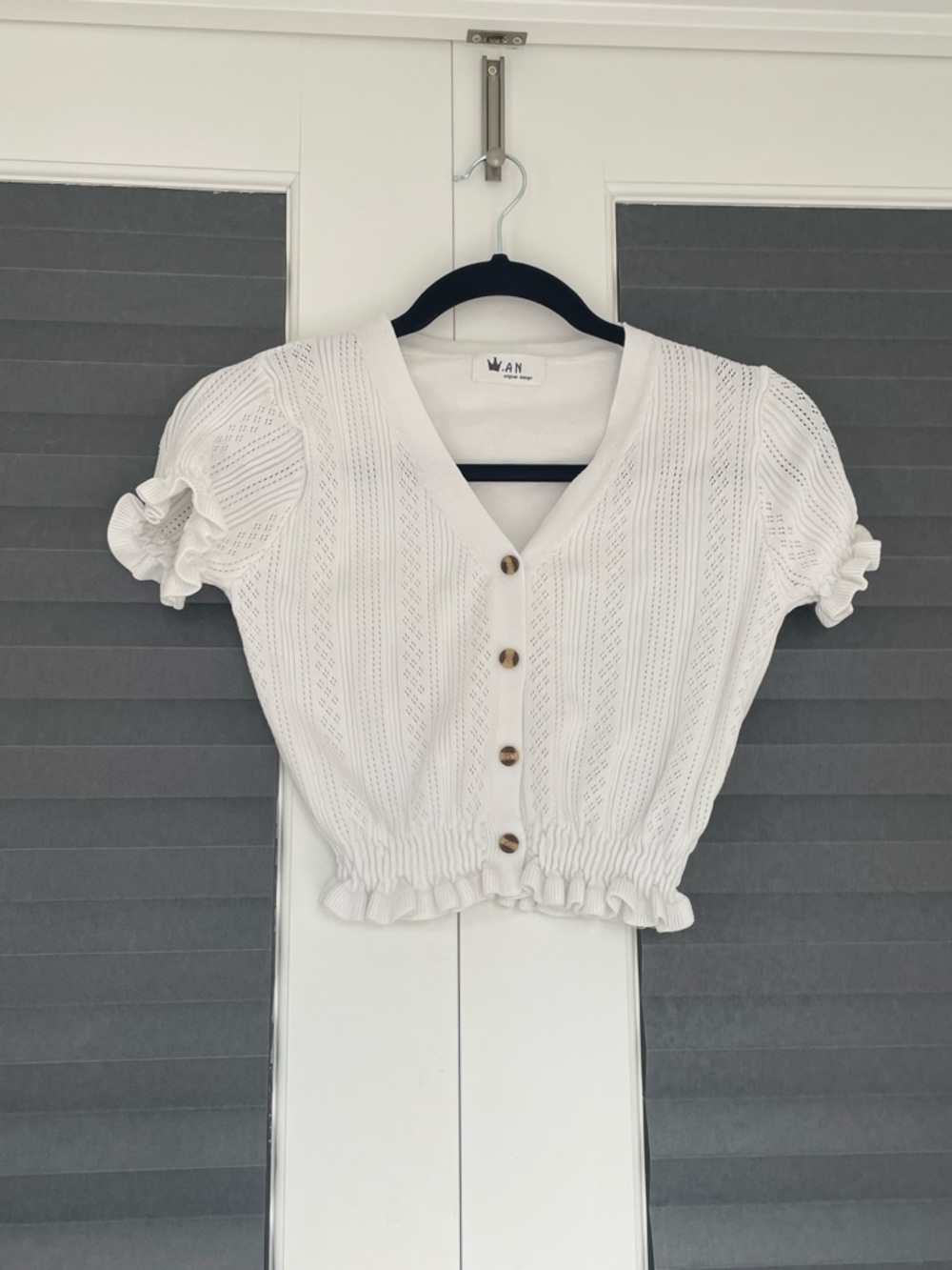 White Eyelet Knit Button-Front Crop Top